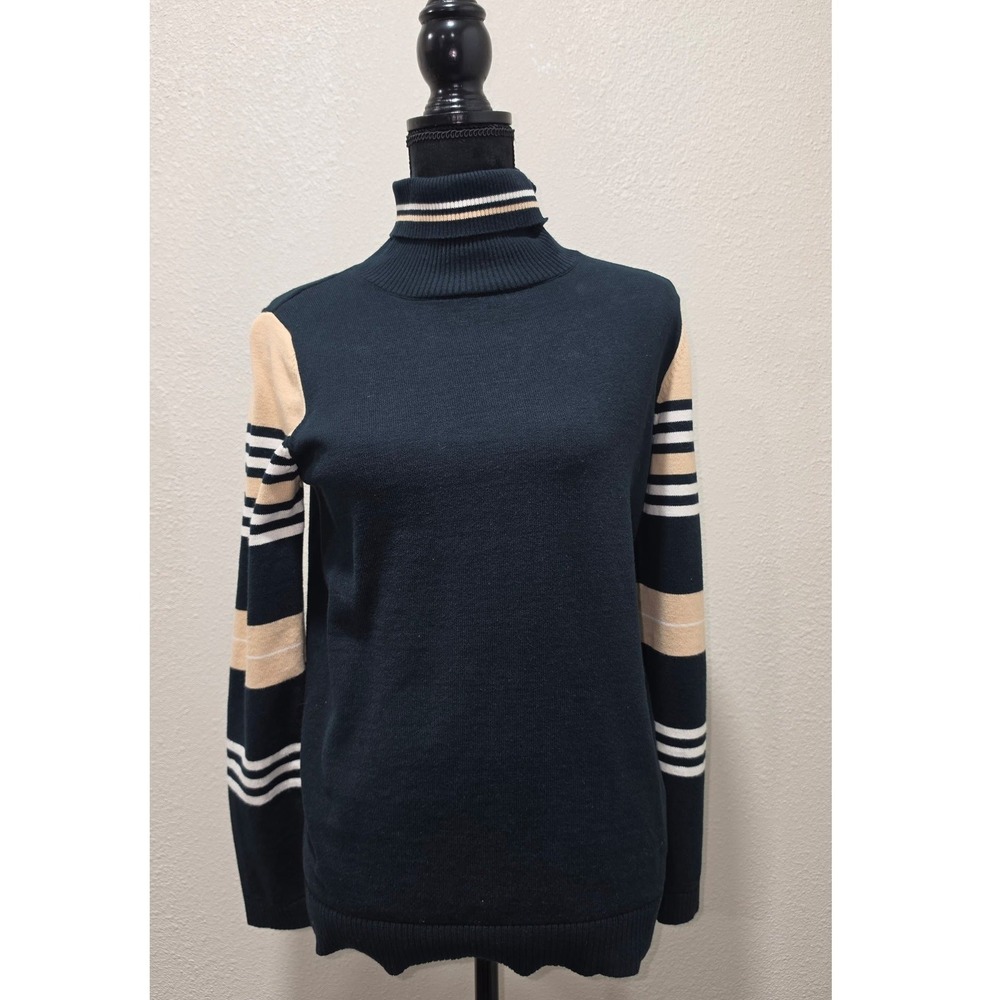 NorthStyle Navy Blue Striped Turtleneck Sweater Vintage Grandma Aesthetic S